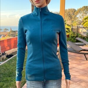 Teal zip front athleisure jacket